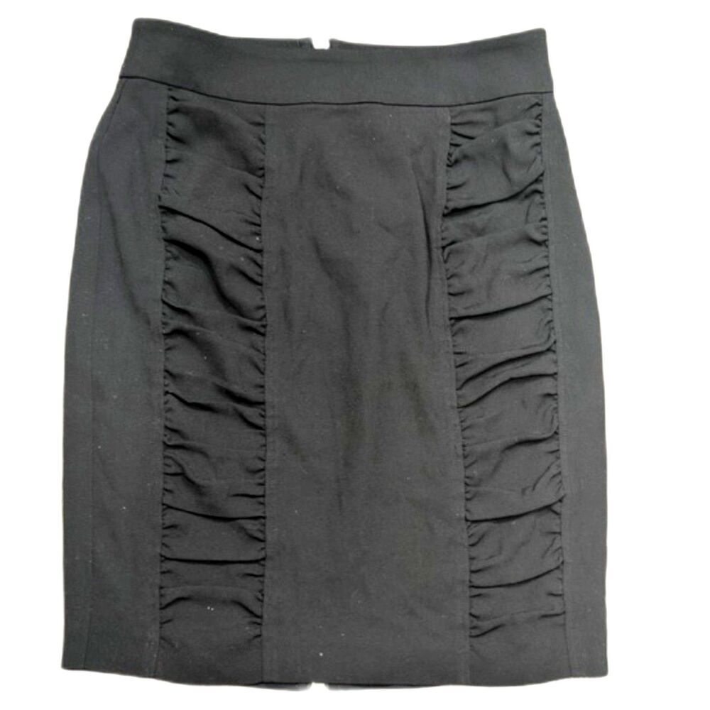 Cache Black Pencil Skirt Ruffle Panel Stretch Career Office Size (2)